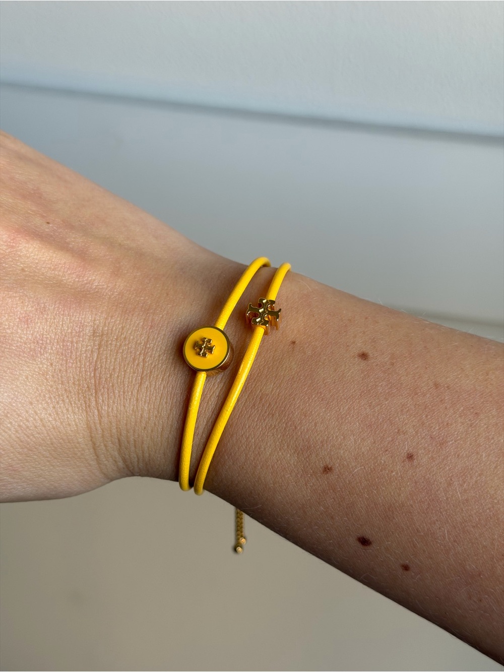 Tory Burch Yellow Leather Slider Bracelet